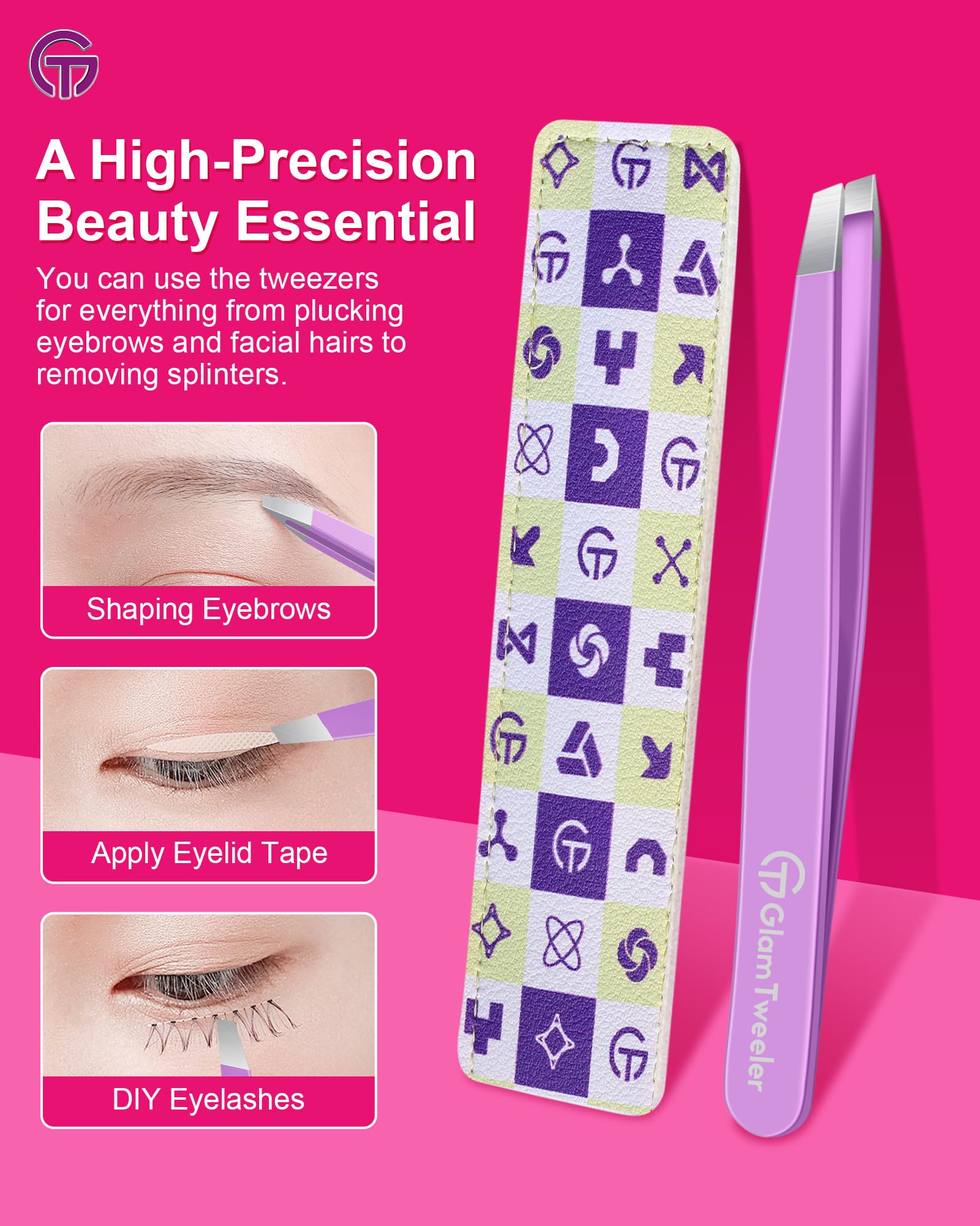 GlamTweeler Expert para vello encarnado con tensión suave y precisa.