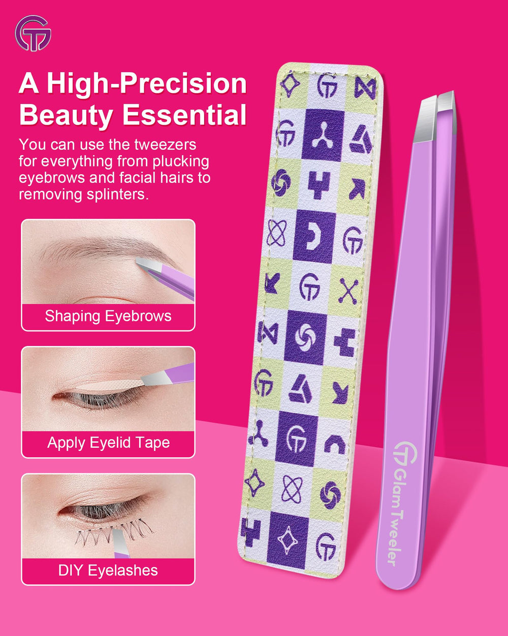 GlamTweeler Expert para vello encarnado con tensión suave y precisa.