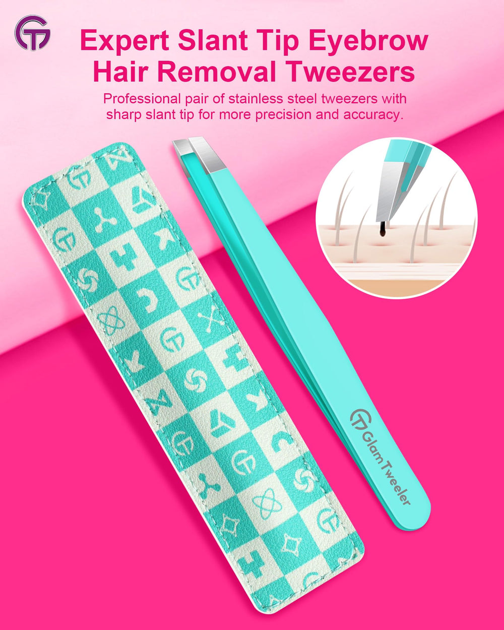 Pinzas GlamTweeler con punta inclinada de 25 grados para pelos finos.