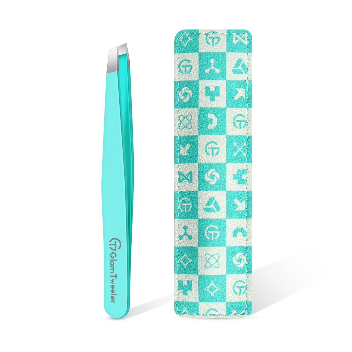 Pinzas GlamTweeler con puntas inclinadas para cejas, precisión en acero inoxidable.