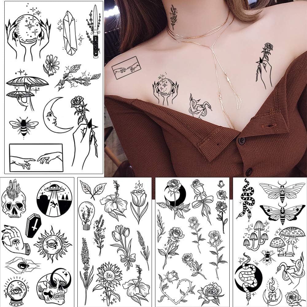GLARYYEARS tatuaje temporal, diseño de espacio, perfecto para estilo futurista en eventos.