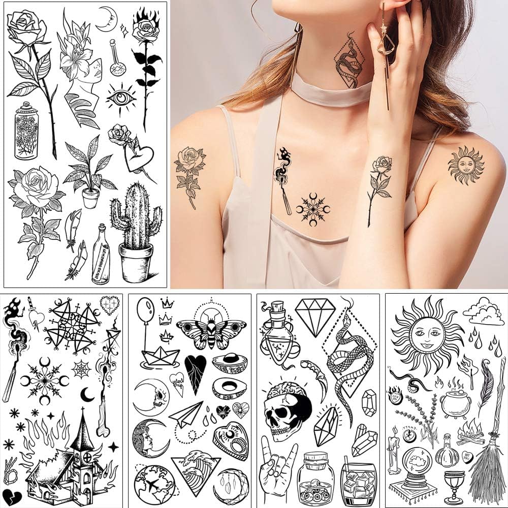 GLARYYEARS tatuaje temporal, diseño de luna, añade brillo sutil para ocasiones nocturnas.