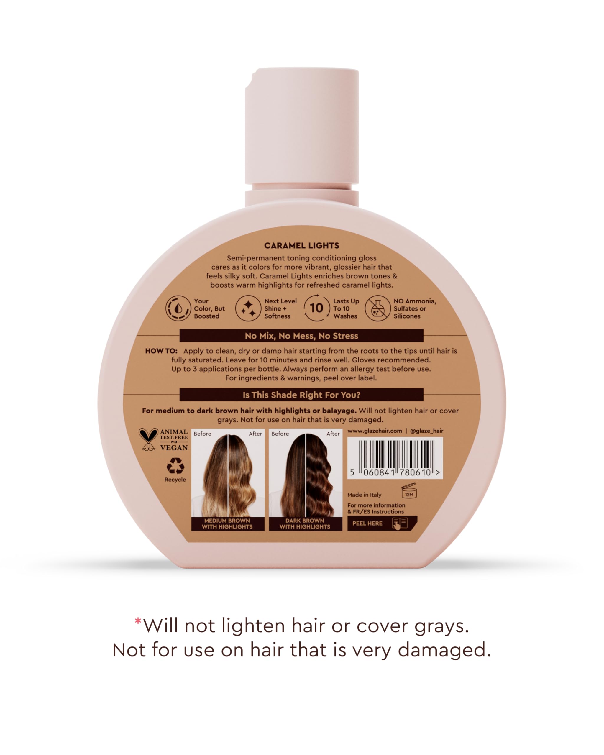 Brillo espejo en cabello iluminado por Glaze