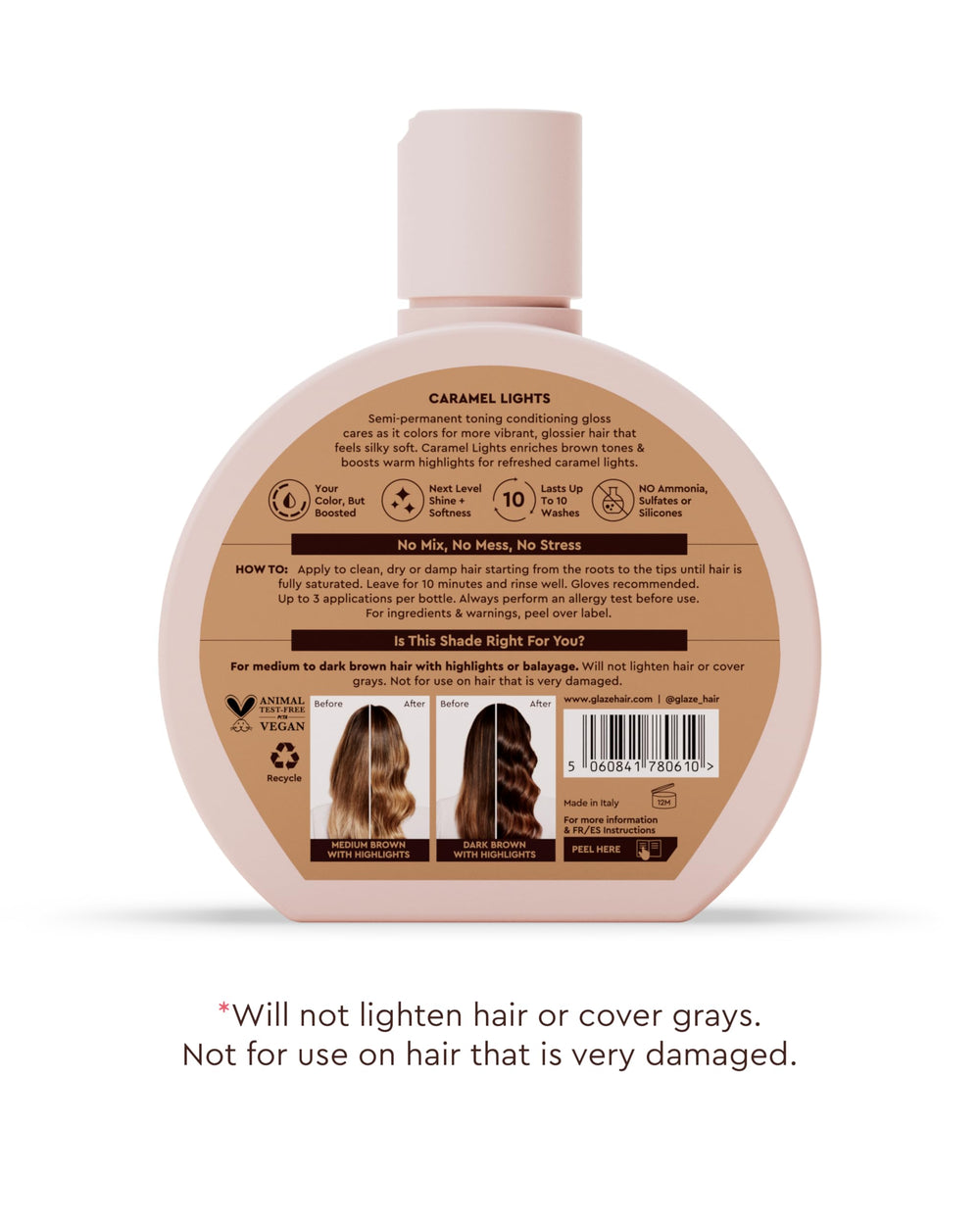 Brillo espejo en cabello iluminado por Glaze