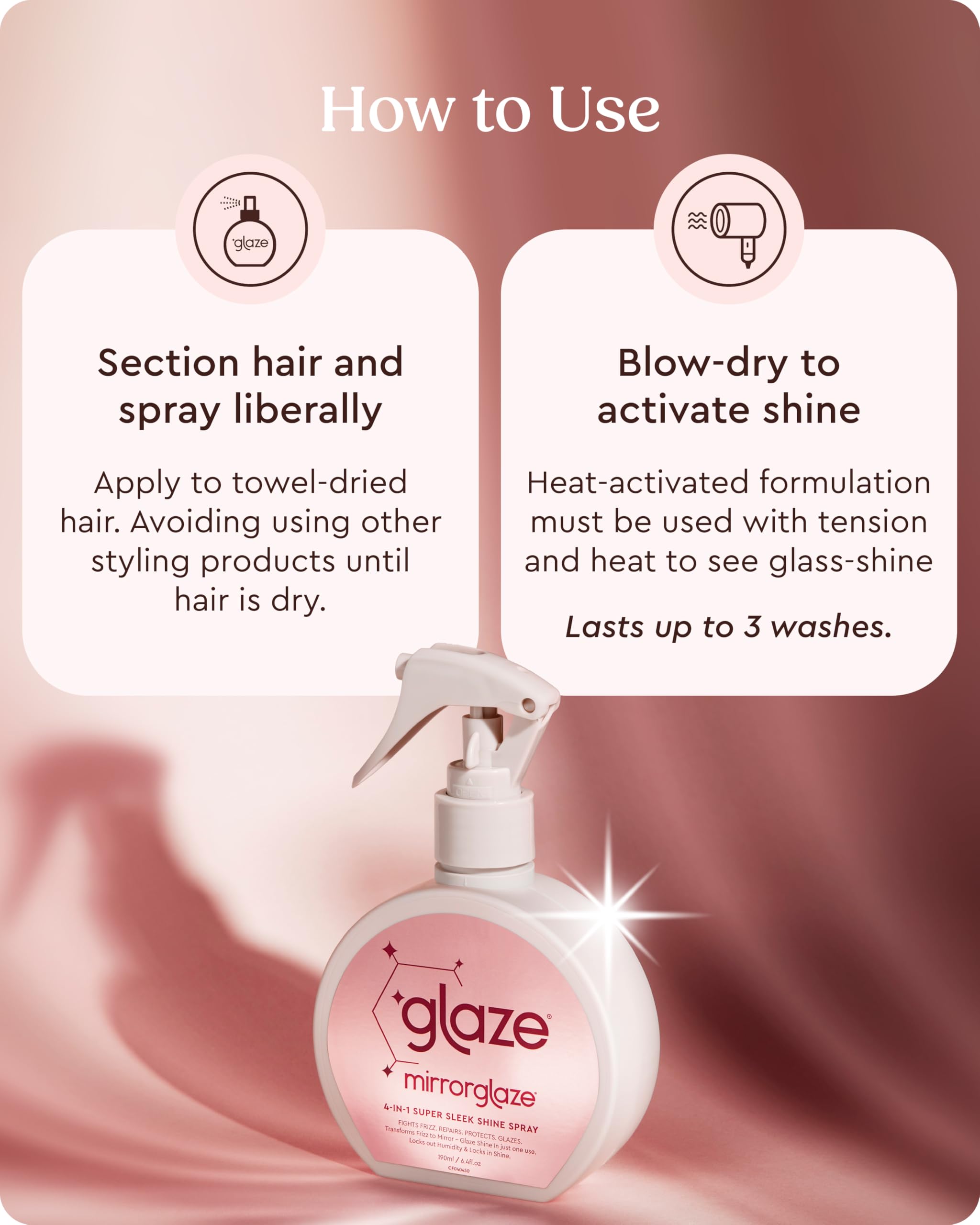 MirrorGlaze de Glaze, protección de calor hasta 450f para cabello más protegido.
