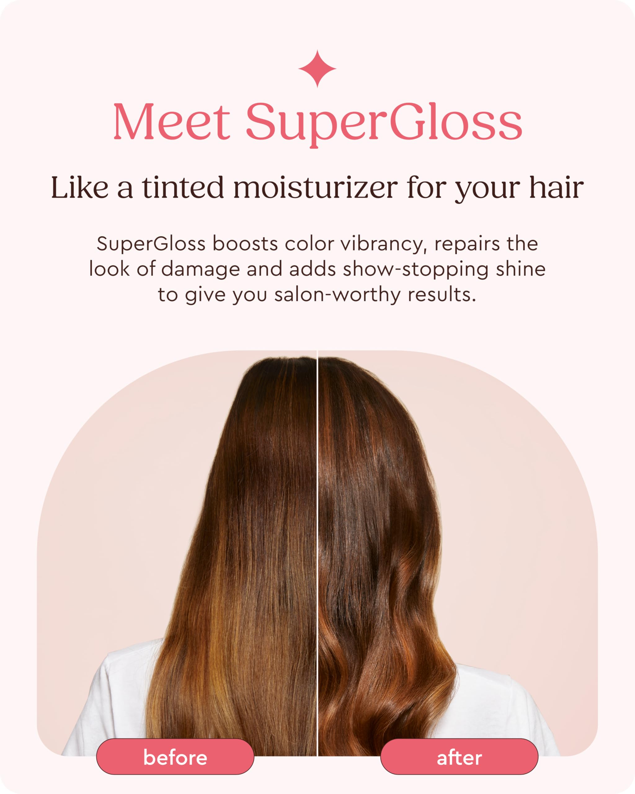 Acabado sedoso de Glaze Super Gloss facilita la aplicación en cabello castaño medio con mechas