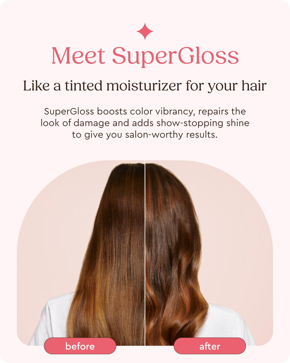 Acabado sedoso de Glaze Super Gloss facilita la aplicación en cabello castaño medio con mechas