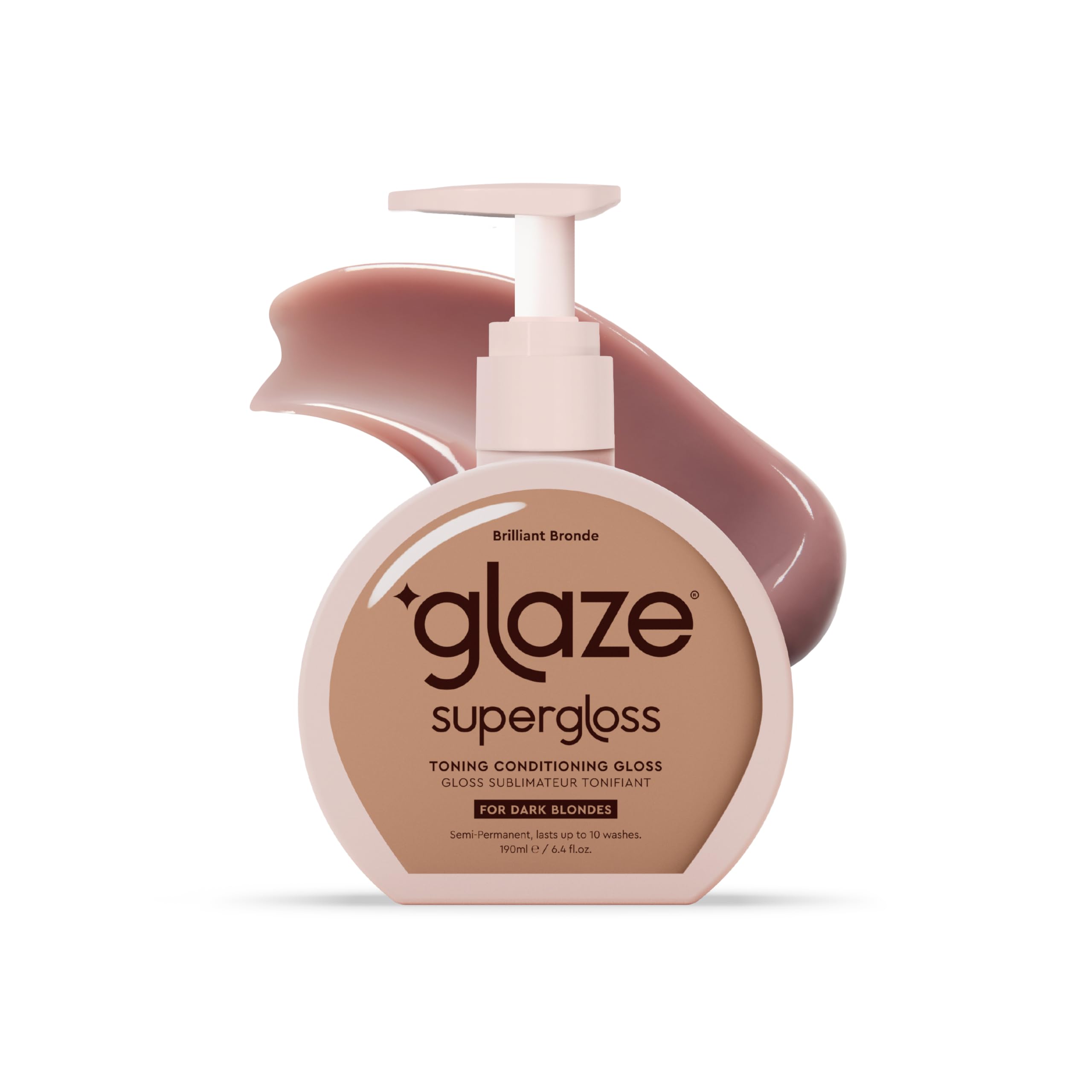 Glaze Supergloss visual de botella vertido para brillo inmediato.