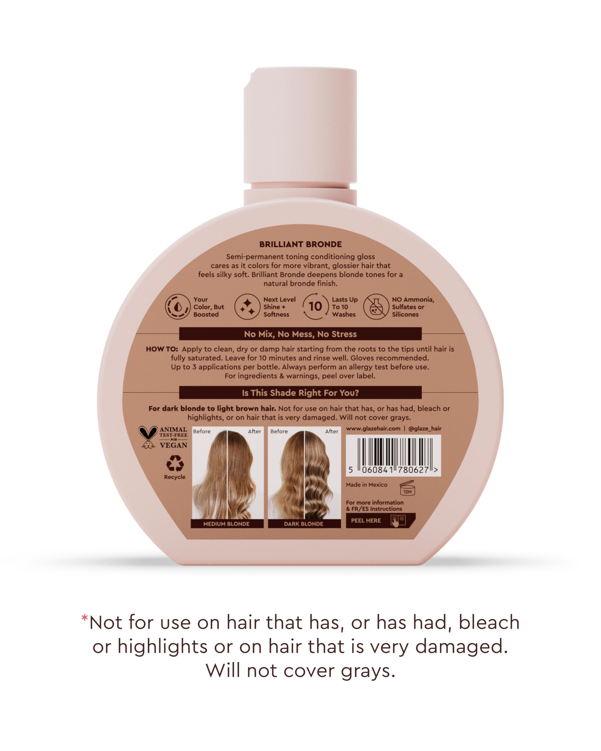 Glaze Supergloss brillo instantáneo en cabello sin pesadez.