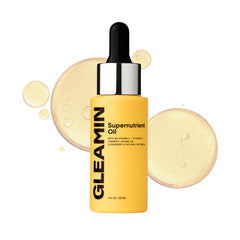 Gleamin Aceite Facial Iluminador en frasco, brillo y hidratación visibles.