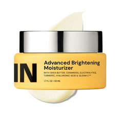 Gleamin crema facial brillo avanzado en frasco, iluminando la piel.