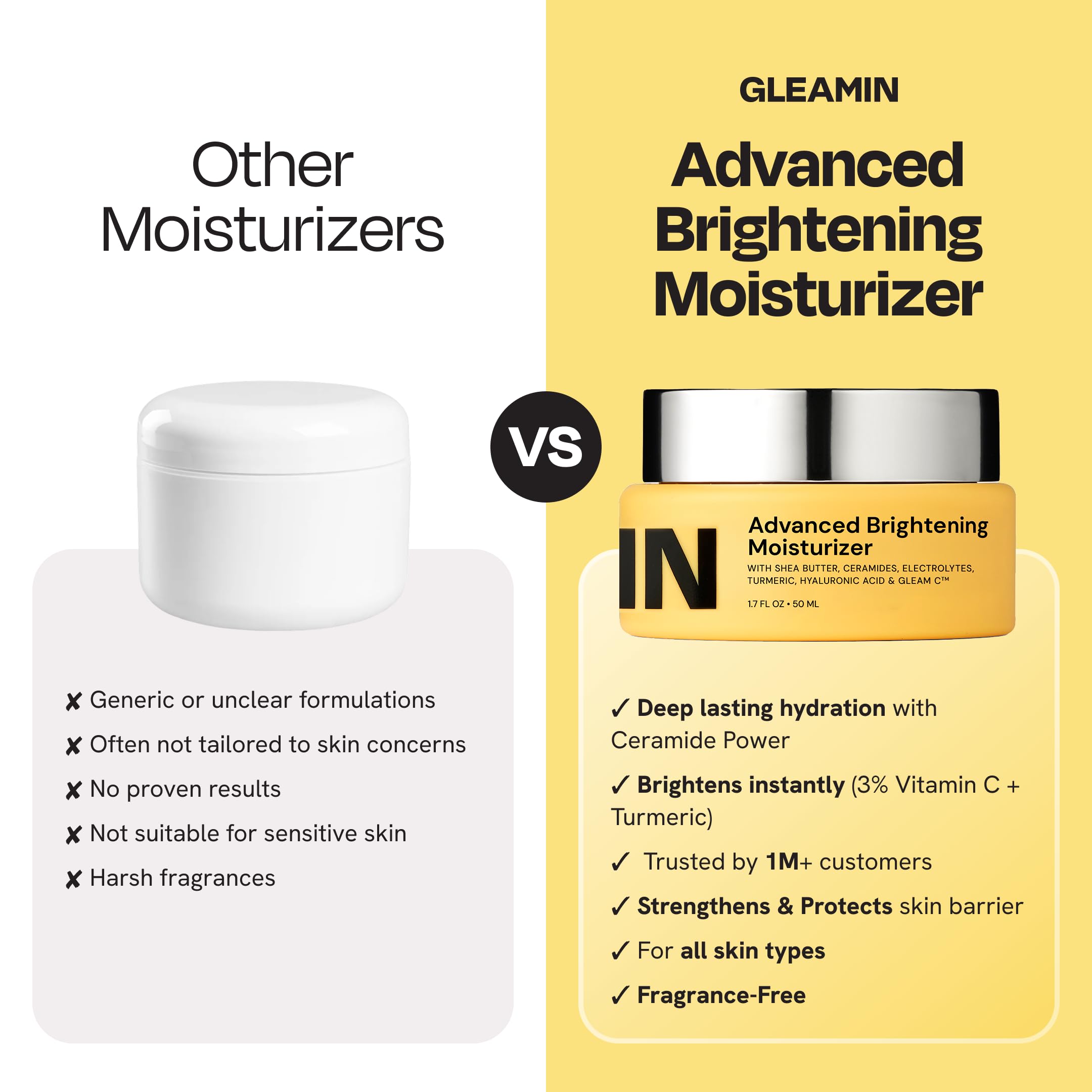 Gleamin crema facial vitamina C y cúrcuma, tono uniforme posible.