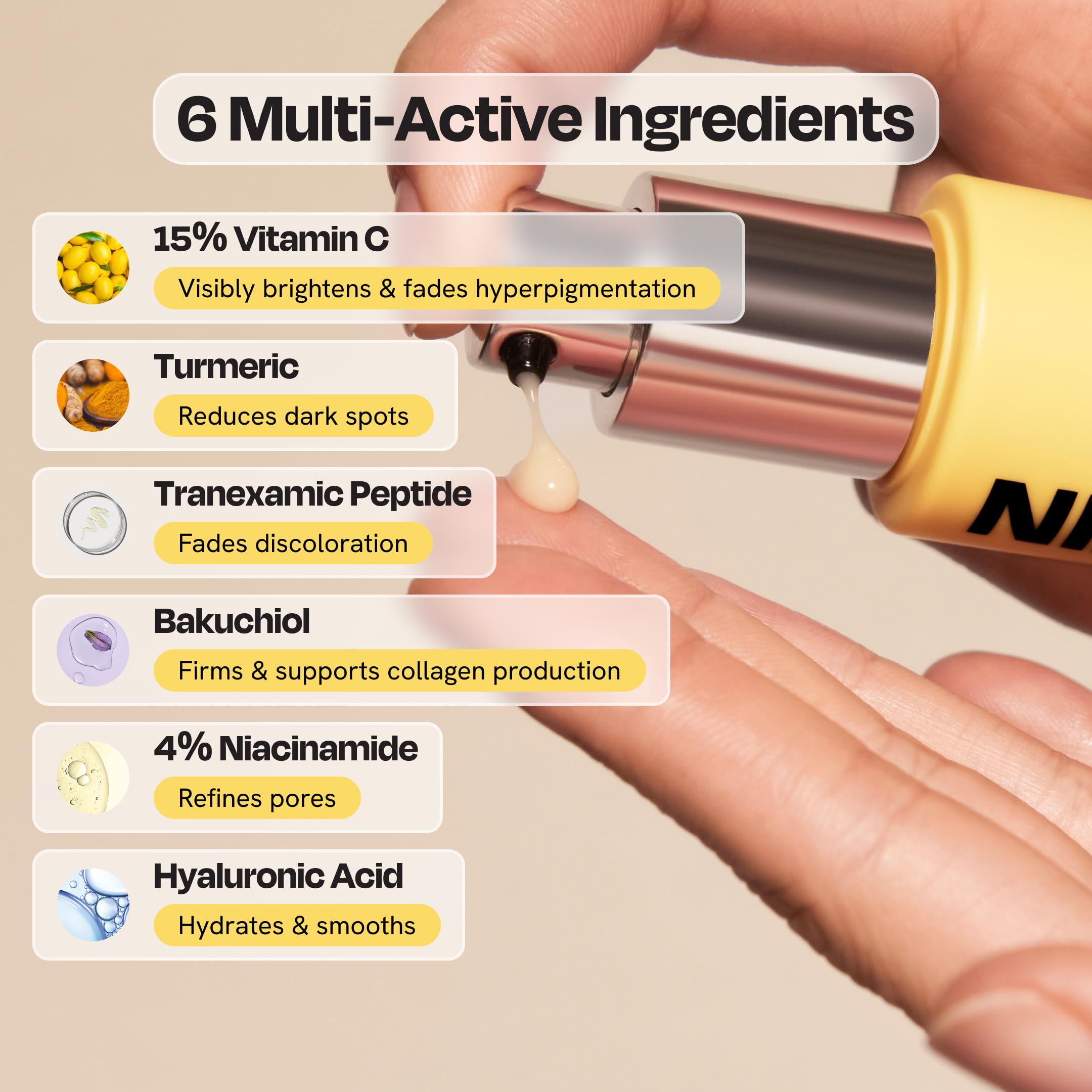 Hydratation profonde grâce à l'acide hyaluronique et à la niacinamide.