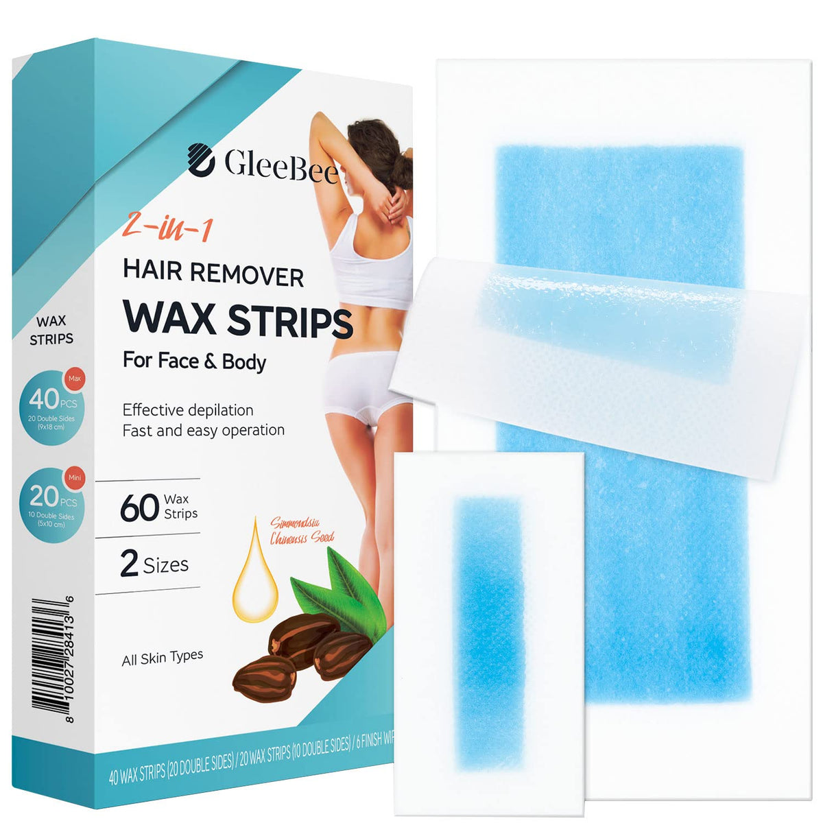 GleeBee cintas de cera para cuerpo, depilación suave y rápida