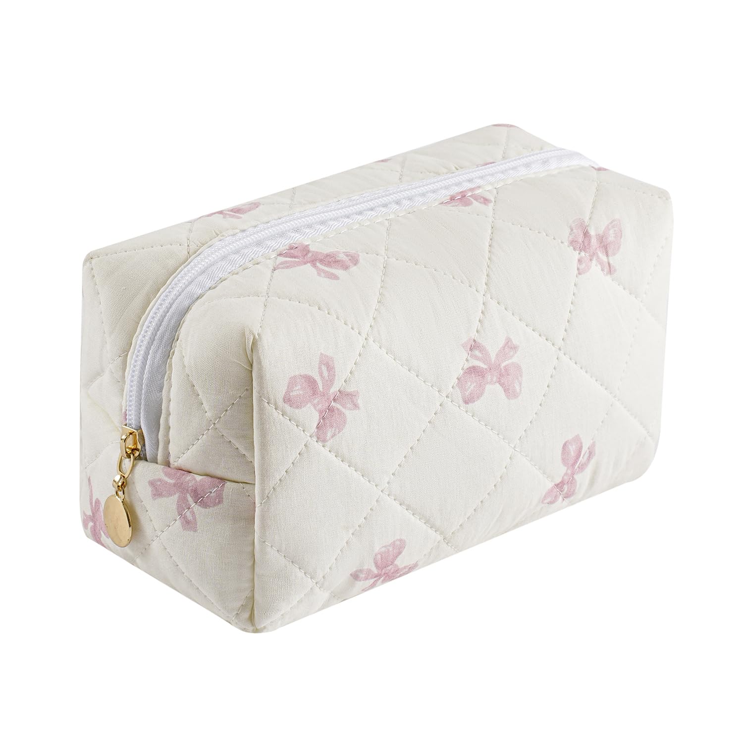 Gleyemor bolsa de maquillaje acolchada con lazo rosa, ideal para viajes y organización diaria.