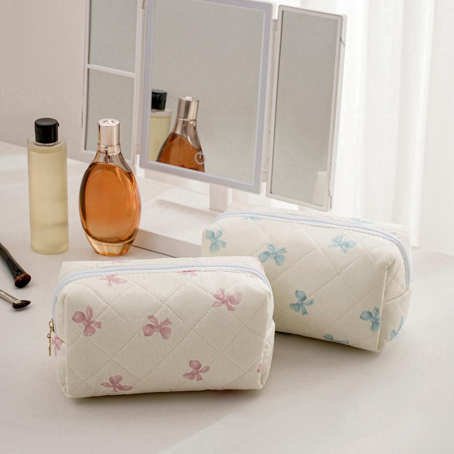Gleyemor bolsa maquillaje diseño lazo flor rosa, perfecto para guardar productos de belleza.
