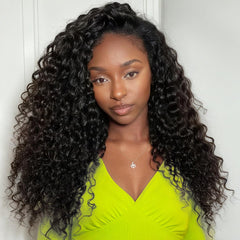 Glimeer peluca mitad cabello humano ondulado profundo para look natural