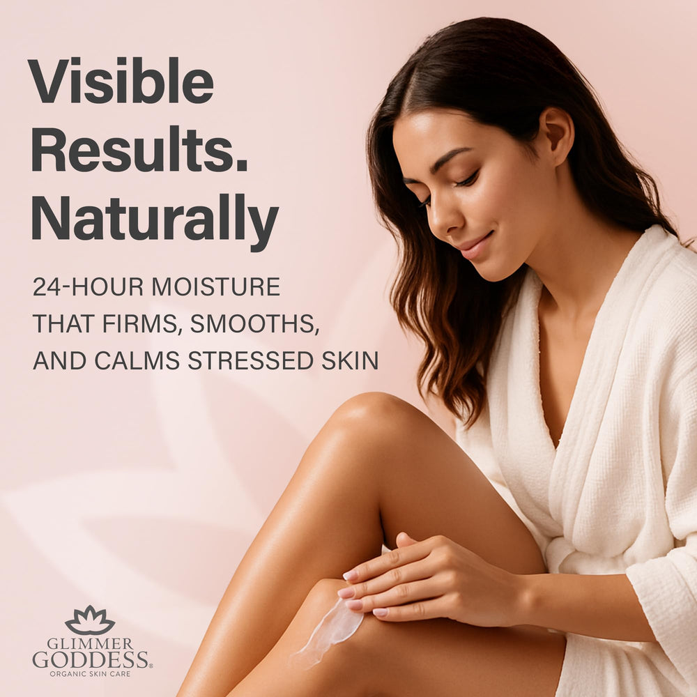 Glimmer Goddess shea and cocoa butter ingredients highlight nourishing fats.