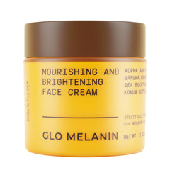 Glo Melanin crema facial nutritiva en envase, hidratación diaria suave para la piel