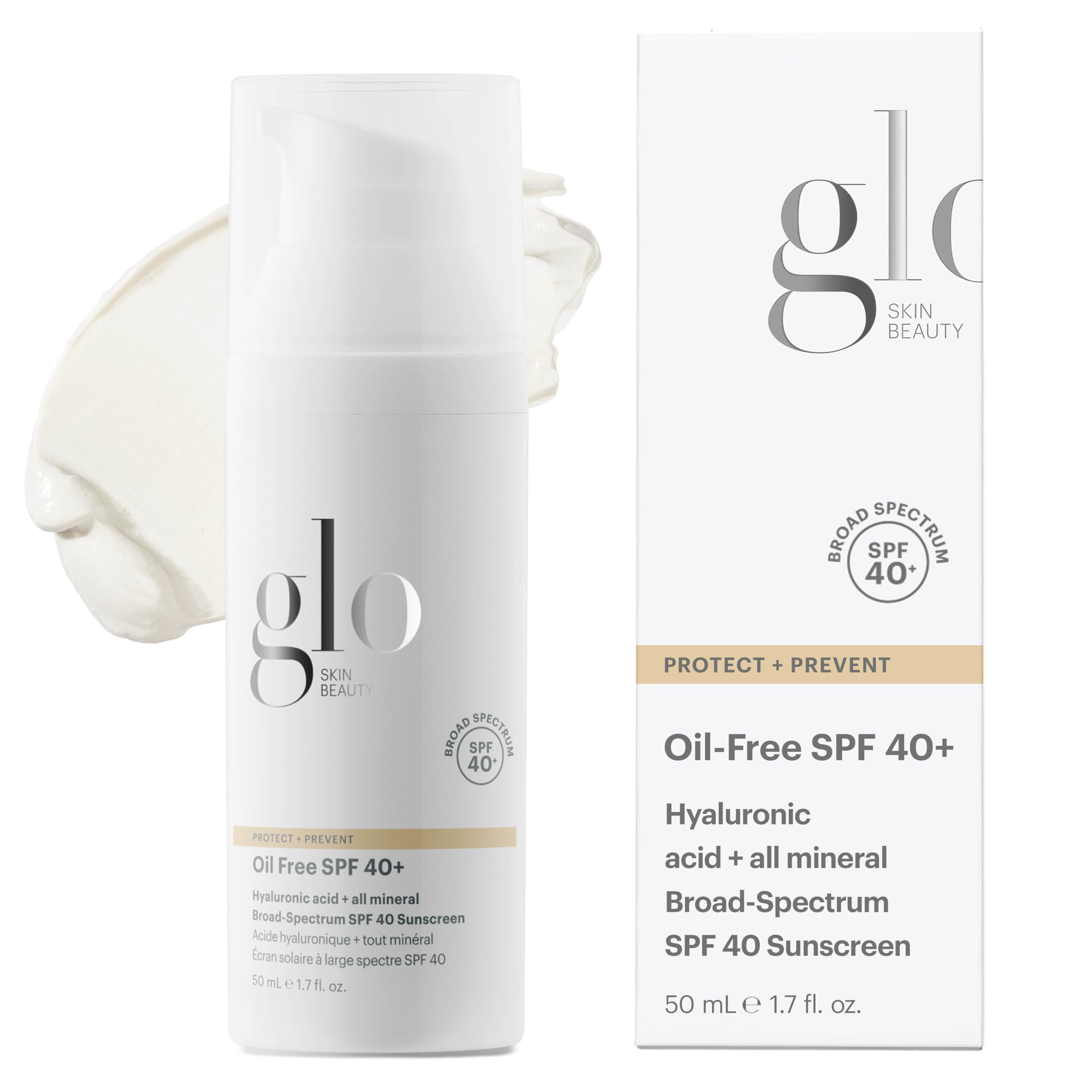 Glo Skin Beauty protector aceite libre SPF 40, acabado invisible para piel fresca.