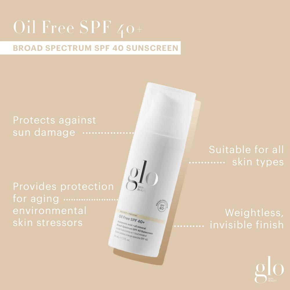 Glo Skin Beauty protección de amplio espectro SPF 40+ para piel protegida.