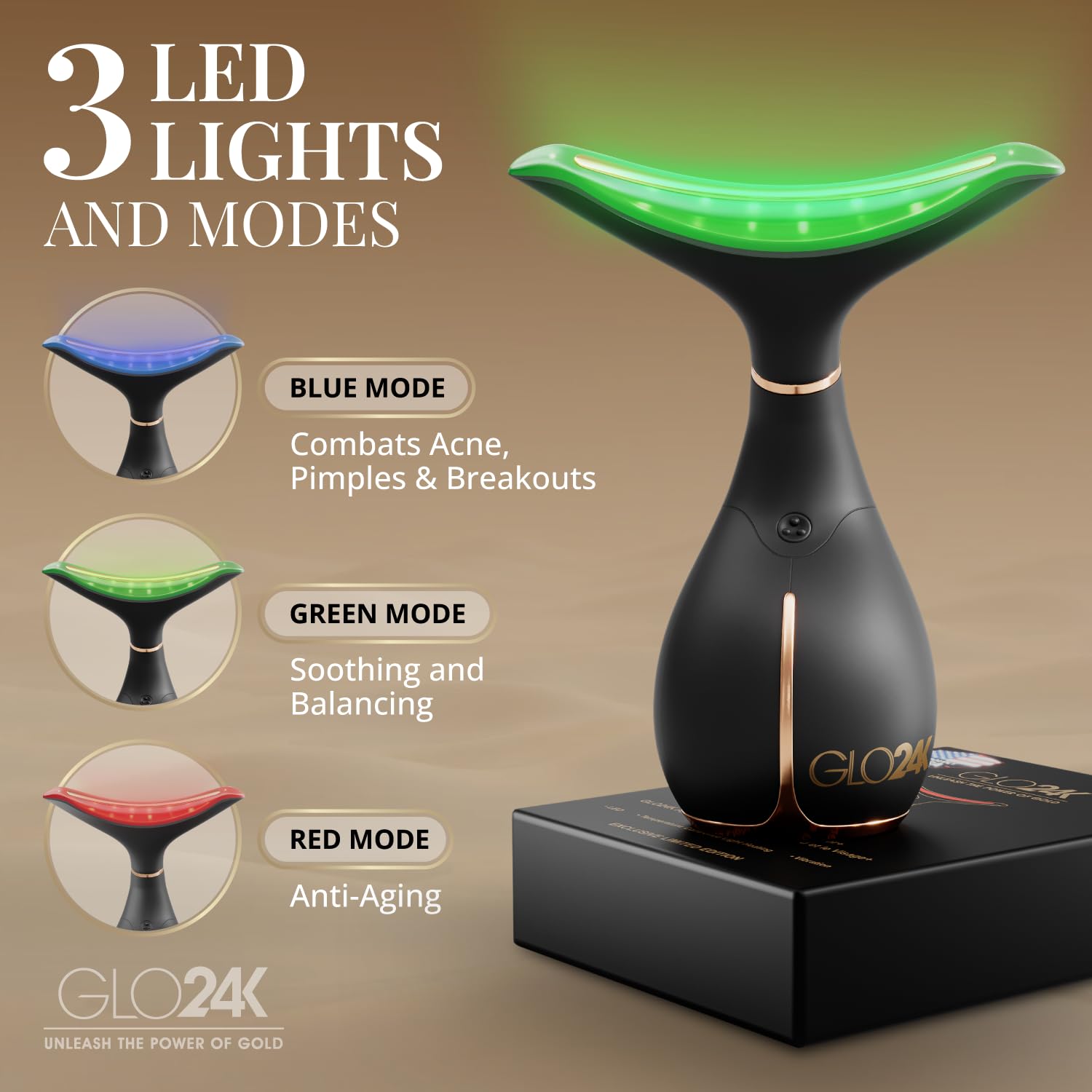 GLO24K masaje facial ergonómico, para un cuidado diario cómodo.