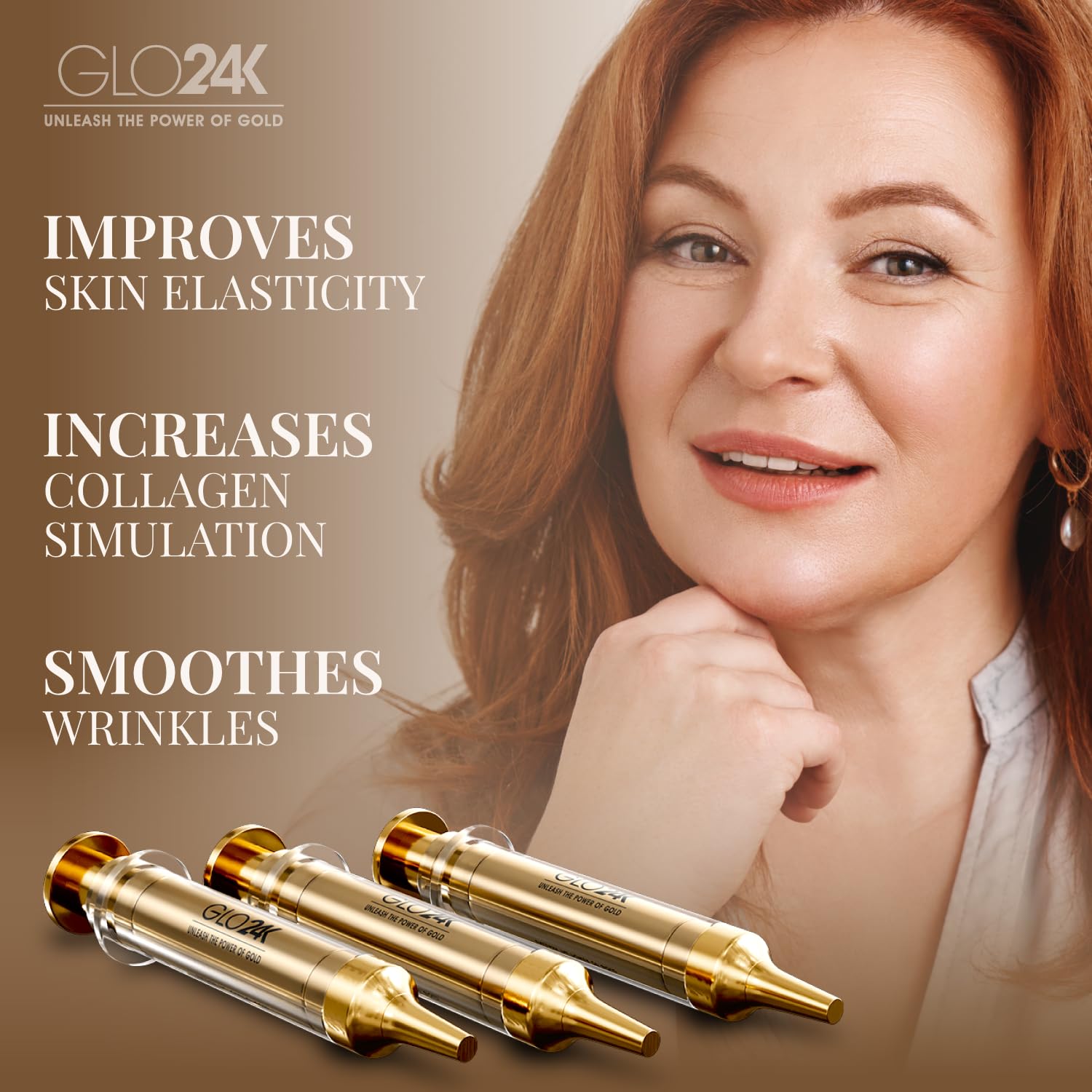 GLO24K péptidos reafirmantes, ayudan a disminuir la apariencia de arrugas.