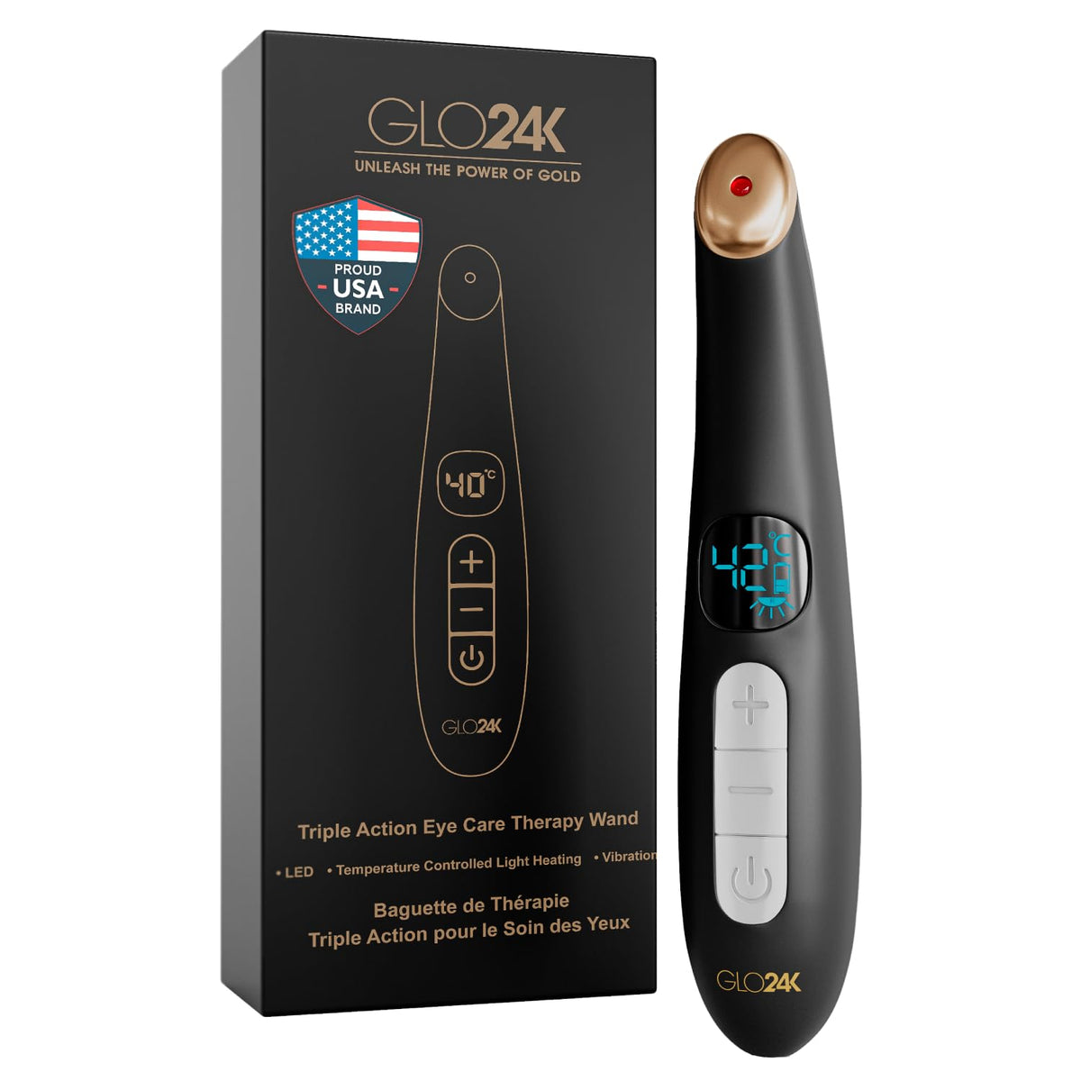 GLO24K varita para ojos con calor suave para revitalizar la mirada.
