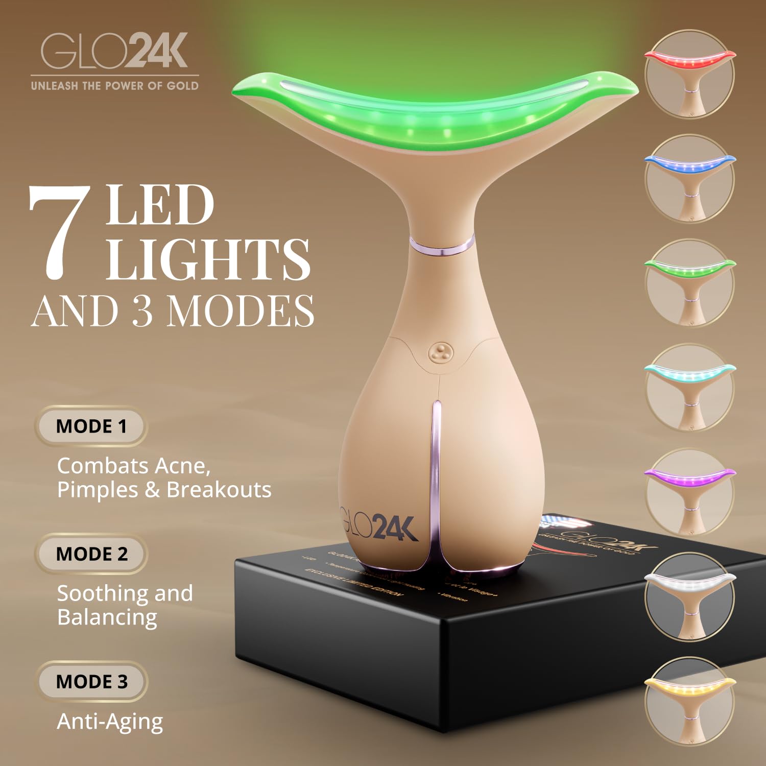 GLO24K vibración suave para masajes faciales y de cuello en casa