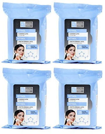 Global Beauty Care Retinol Cleansing Wipes with a soft cloth texture for gentle cleansing.