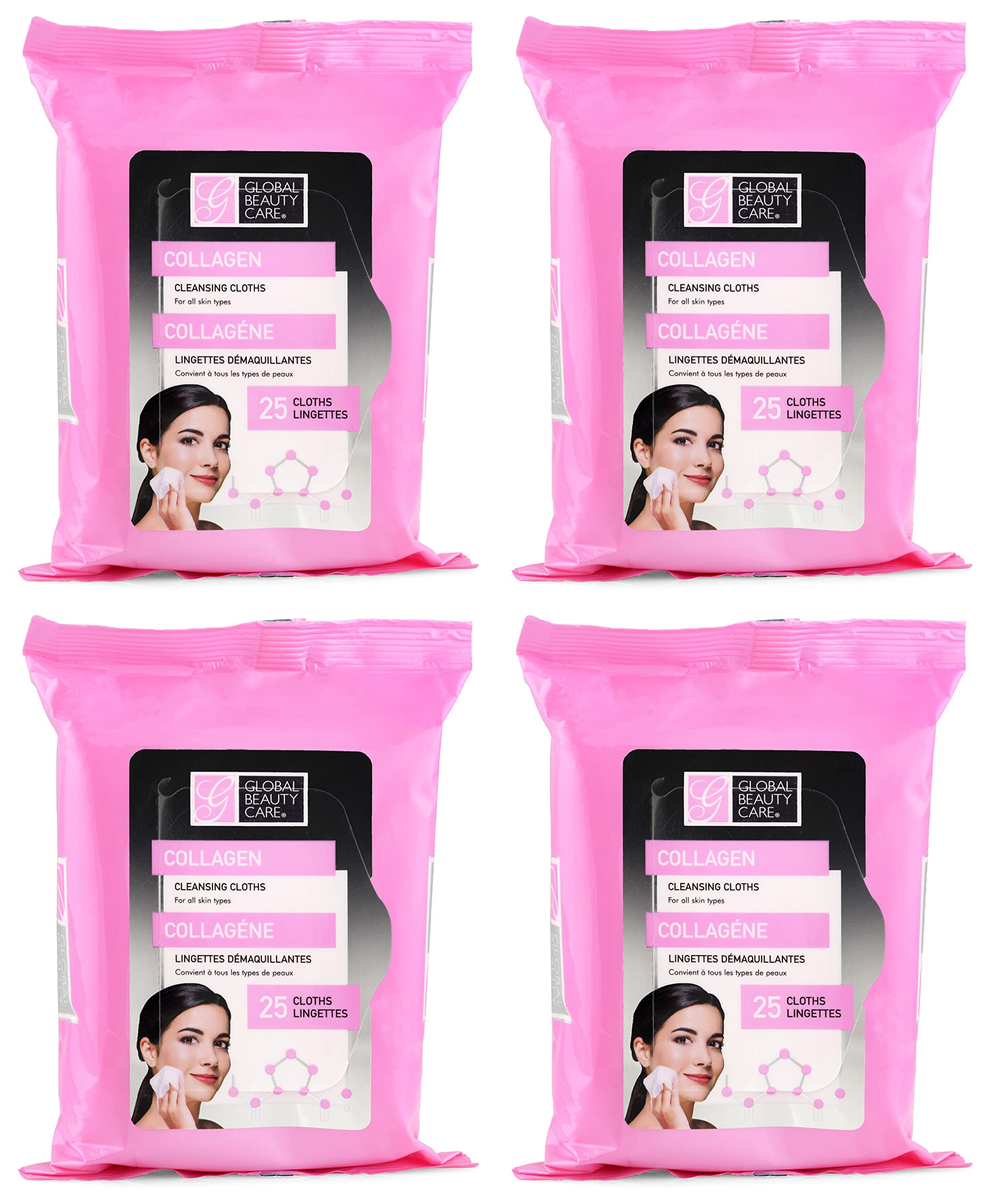 Global Beauty Care toallitas desmaquillantes con colágeno, paquete de 100, uso diario suave y desmaquillante.