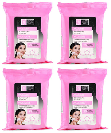 Global Beauty Care toallitas desmaquillantes con colágeno, paquete de 100, uso diario suave y desmaquillante.