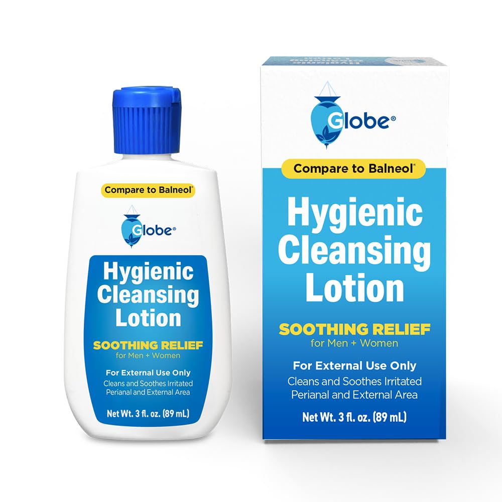 Loción higiénica Globe en botella de 3 oz para uso suave diario.