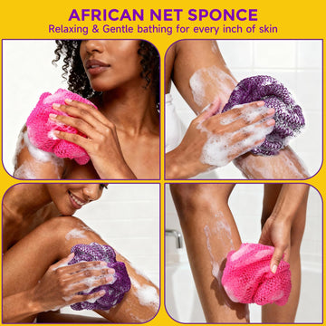 Glochin esponja de red africana con cuerda, agarre cómodo para scrub.