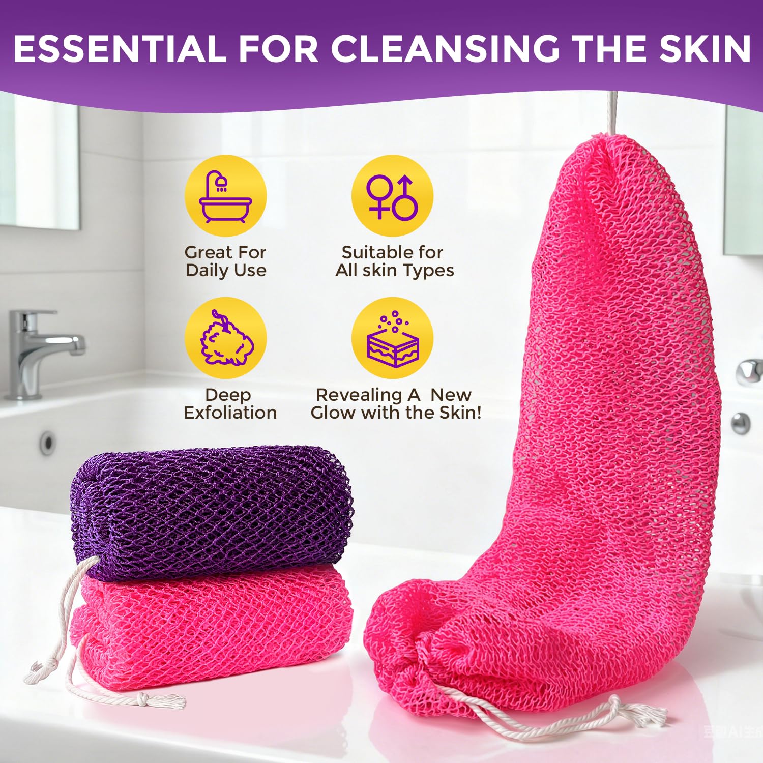 Glochin esponja de red africana para jabón y ducha, genera espuma agradable.