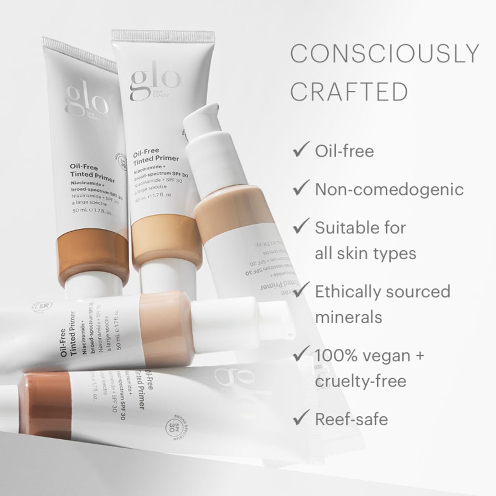 Protección solar SPF 30 en rostro con Glo Skin Beauty primer tintado.