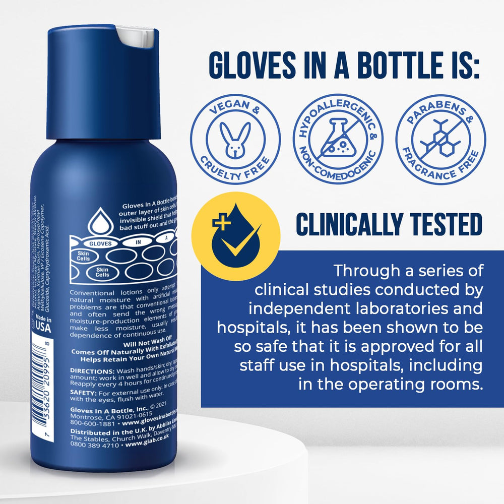 Gloves In A Bottle: etiqueta dermatóloga recomendada para piel sensible.