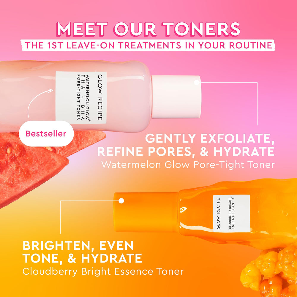 Uso nocturno de Glow Recipe Cloudberry Toner para rutina relajante.