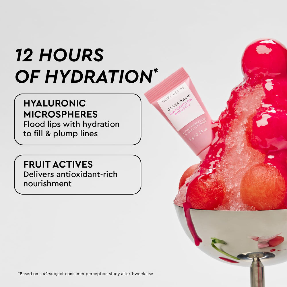 Glow Recipe Glass Balm Watermelon Bingsoo brillo labial hidratante y lustre.