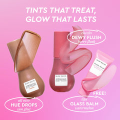 Glow Recipe Hue Drops Sun Glow aplicado en piel para tono cálido y luminoso.