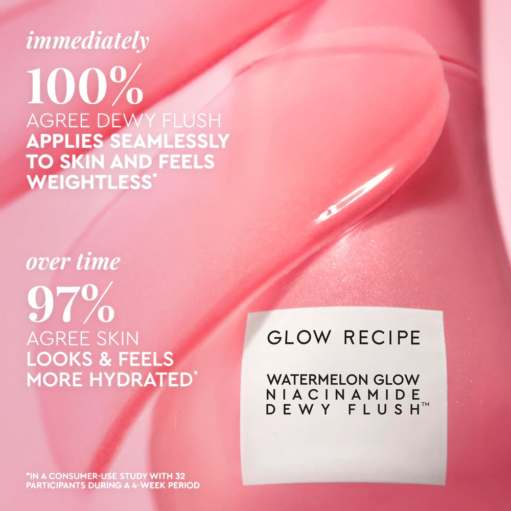 Glow Recipe Niacinamide Dewy Flush con brillo húmedo para realzar la luminosidad.