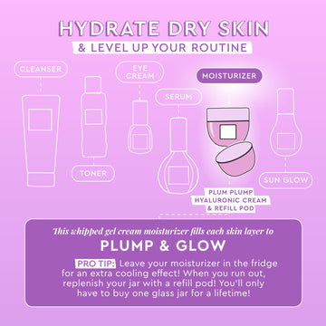 Glow Recipe Plum Plump frasco-vidrio, muestra elegancia y facilita la recarga.