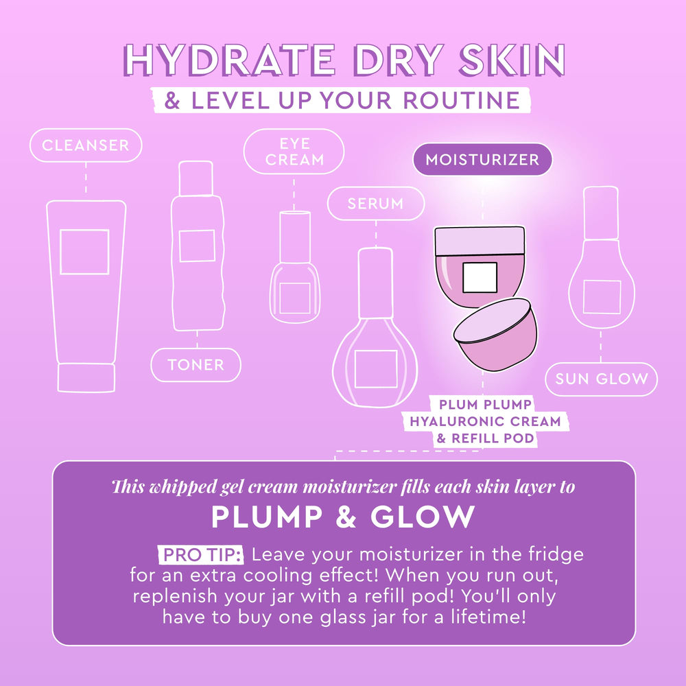 Glow Recipe Plum Plump frasco-vidrio, muestra elegancia y facilita la recarga.