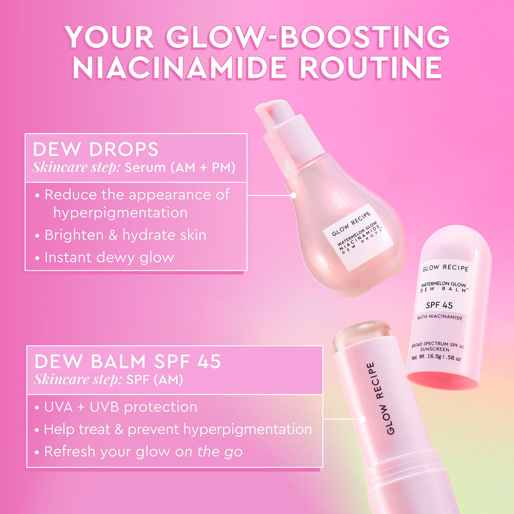 Niacinamide dans le stick solaire Glow Recipe visant l’uniformisation du teint.