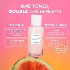Glow Recipe PHA y BHA Toner – ingredientes-sandia-cactus para hidratación duradera.