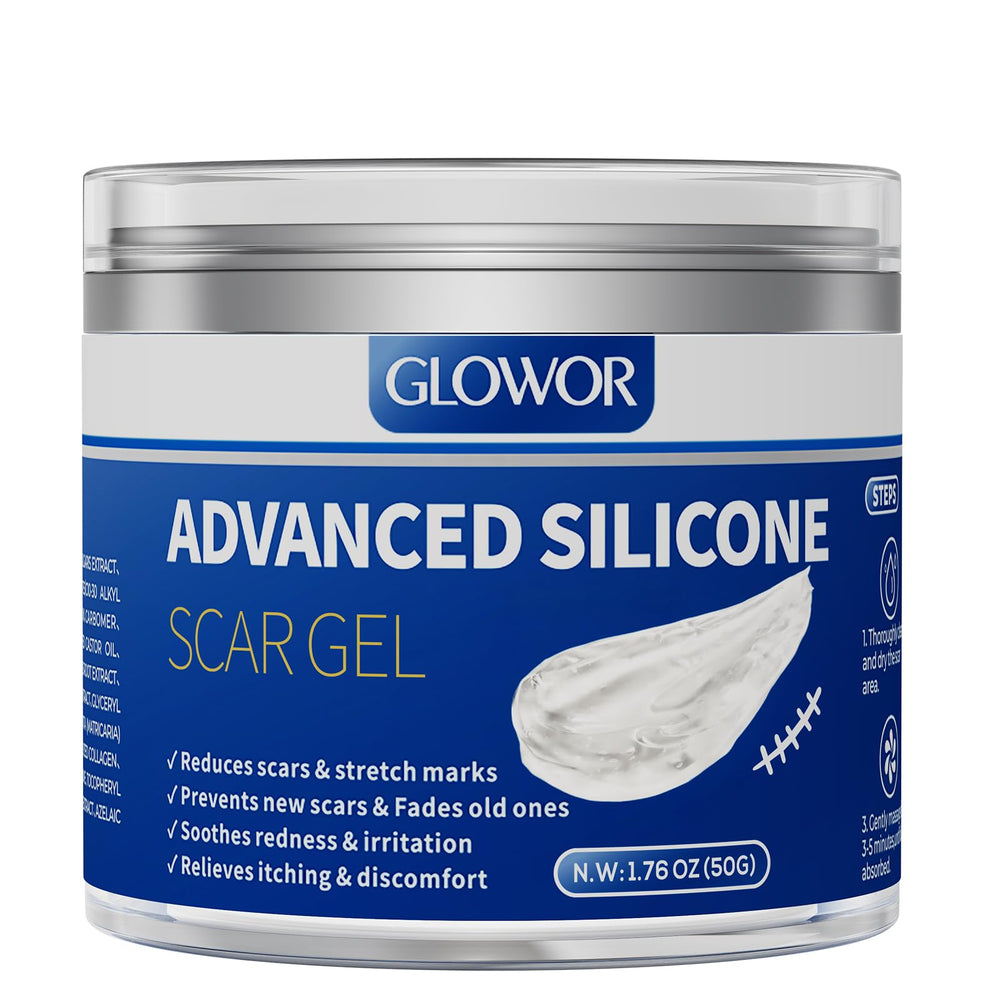 Glowor gel cicatrices avanzado en envase, mejora textura y tono.