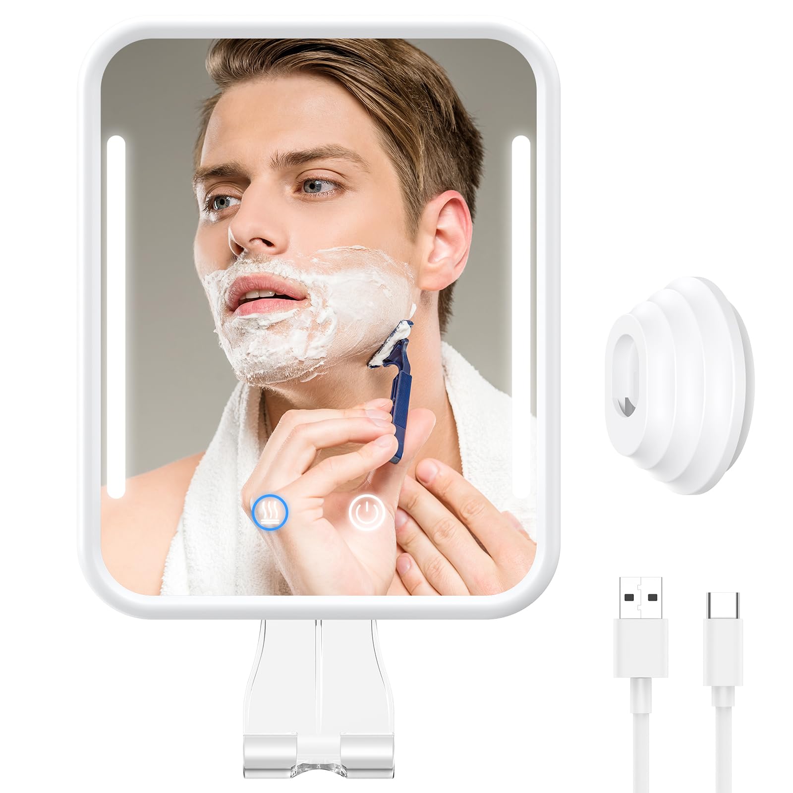 Espejo Glowtop con anti-niebla e iluminación para un afeitado claro.
