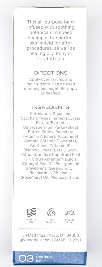 Textura cremosa de GlyMed Plus Cell Science Protection Balm para rostro, hidratación suave.