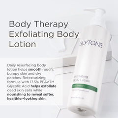 Glytone loción exfoliante, textura cremosa en primer plano mejora hidratación