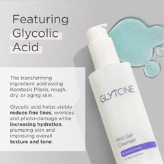 Glytone Mild Gel Cleanser exfoliación suave para poros limpios.